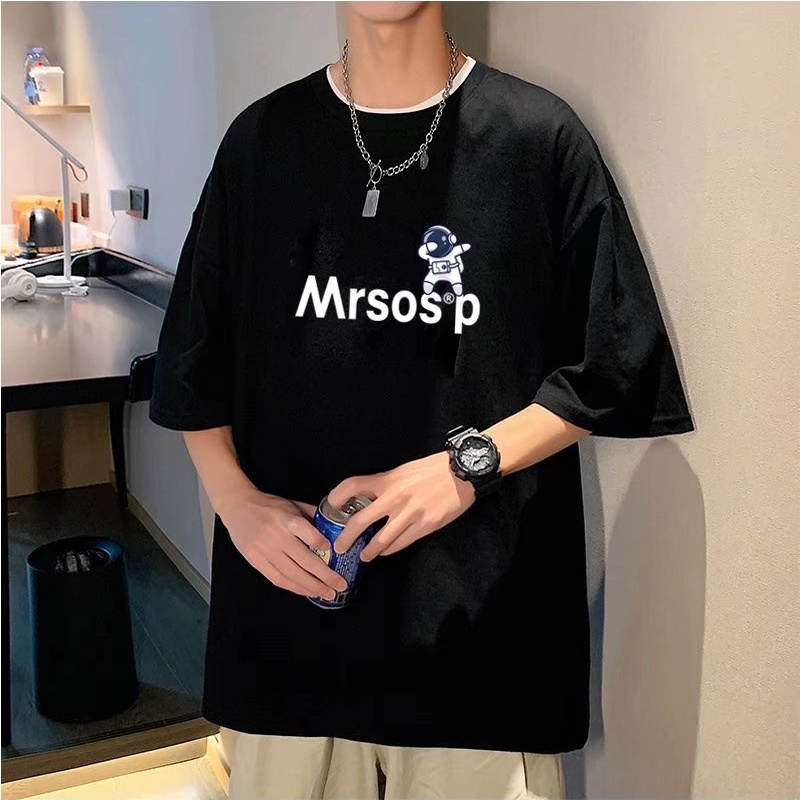 Áo Thun Tay Ngắn Dáng Rộng In Hình Phi Hành Gia Kiểu Hip-Hop Đường Phố Hàn Quốc Thời Trang Mùa Hè Cho Nam Cỡ M-8XL