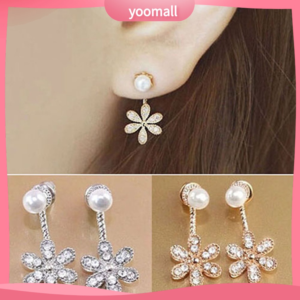 Khuyên tai đong đưa mặt hình bông hoa đính đá phong cách Hàn Quốc sang trọng cho nữ