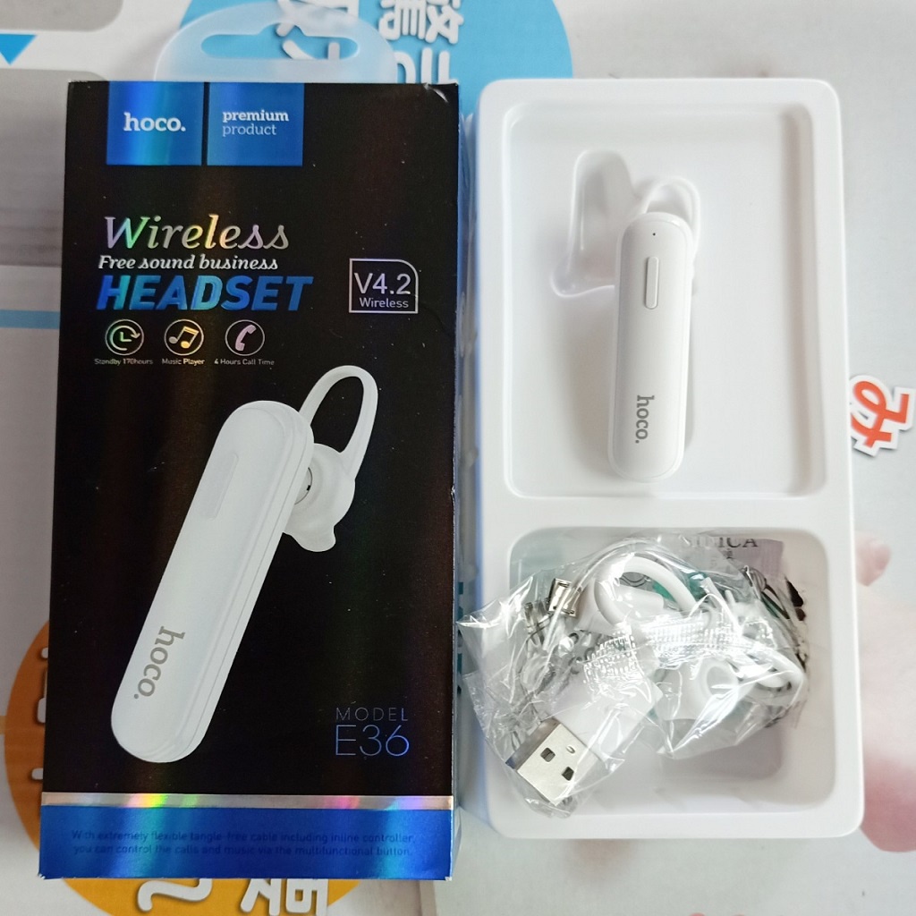 Tai nghe bluetooth chính hãng nhét tai không dây có mic hỗ trợ đàm thoại giá rẻ cho Android iPhone iPad Hoco E36