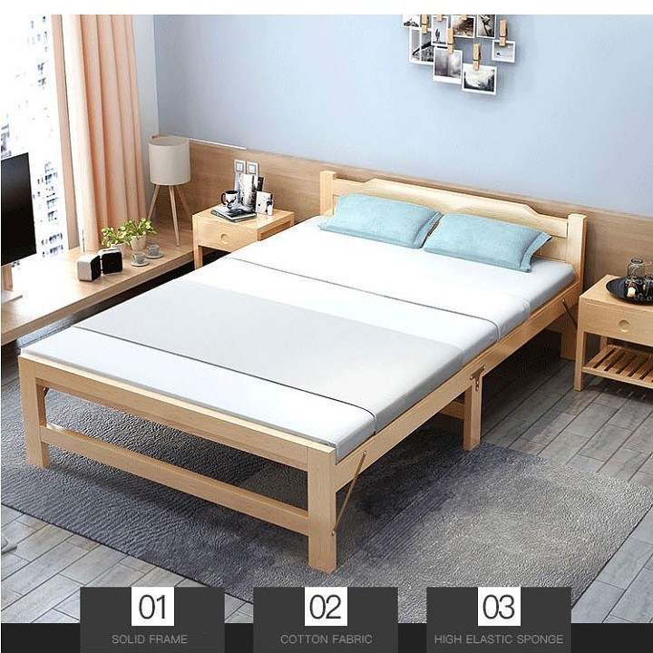 Giường ngủ gỗ thông xếp gọn tặng kèm nệm - Giường xếp gỗ thông gấp gọn