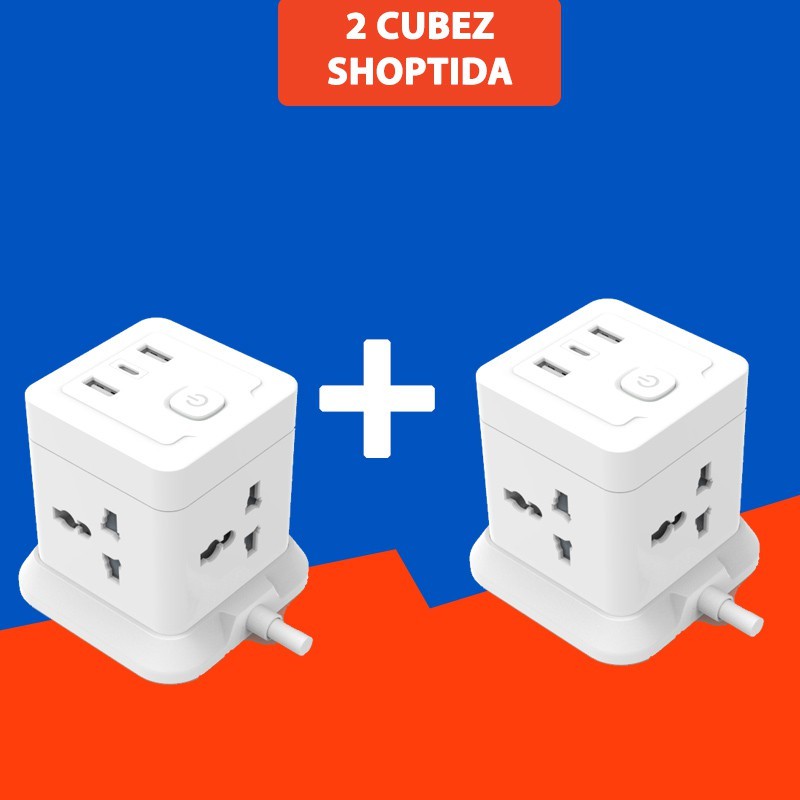 Combo 2 Ổ Cắm Điện Đa Năng CubeZ/WorkZ Shoptida 3 Cổng USB và 4 Ổ Điện chịu tải 2500W Dây nối dài 1.8m