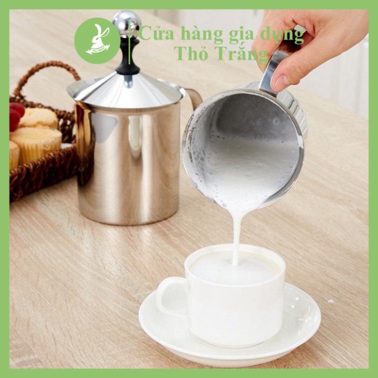 Ca đánh sữa lạnh latte, ca tạo bọt sữa cầm tay inox 2 lớp (400 - 800 ml)