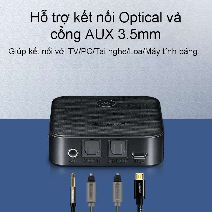 Bộ nhận và phát Bluetooth 5.0 hỗ trợ SPDIF Optical và atpX UGREEN CM144 70158