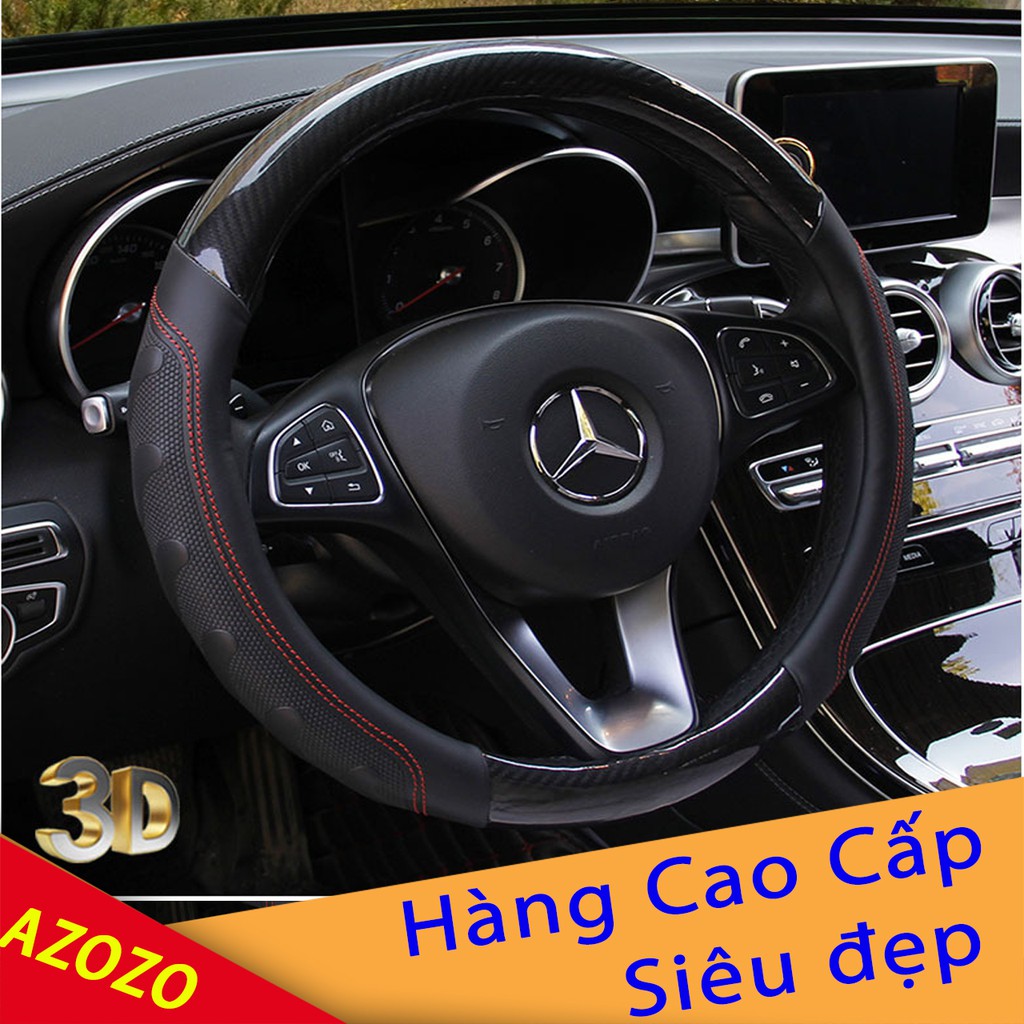 Bọc Vô Lăng Da Vân Carbon Đen - Bọc tay lái ô tô - Ốp vô lăng dùng Được cho Hầu Hết Các Dòng Xe size 38 nhập khẩu AZOZO