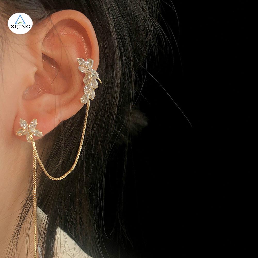 1 Khuyên Tai Chuỗi Dài Mạ Vàng Đính Đá Zircon