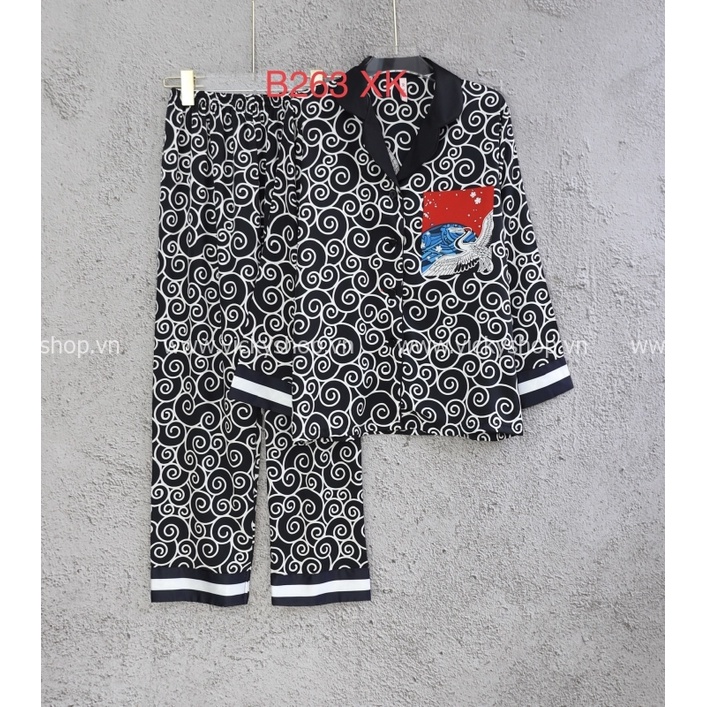 Bộ đồ ngủ pijama lụa QCCC, tay dài quần dài in hình đẹp , chất đẹp mềm mịn( kèm hình thật)