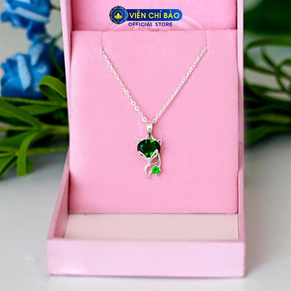 Dây chuyền bạc nữ mặt Hồ Ly đá xanh lá bạc 925 thời trang phụ kiện trang sức nữ Viễn Chí Bảo D400651-XL1
