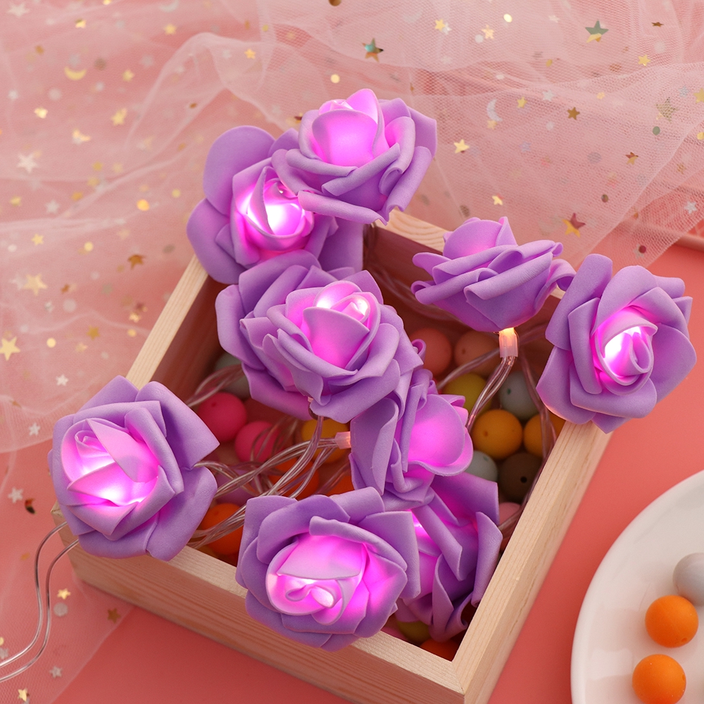 Dây đèn 10/20 bóng hình bông hoa hồng trang trí nhà cửa dịp Valentine/Giáng Sinh/tiệc tùng/đám cưới