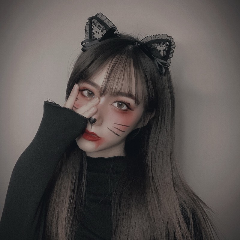 Băng Đô Tai Mèo Phối Ren Dễ Thương Phong Cách Hàn Quốc