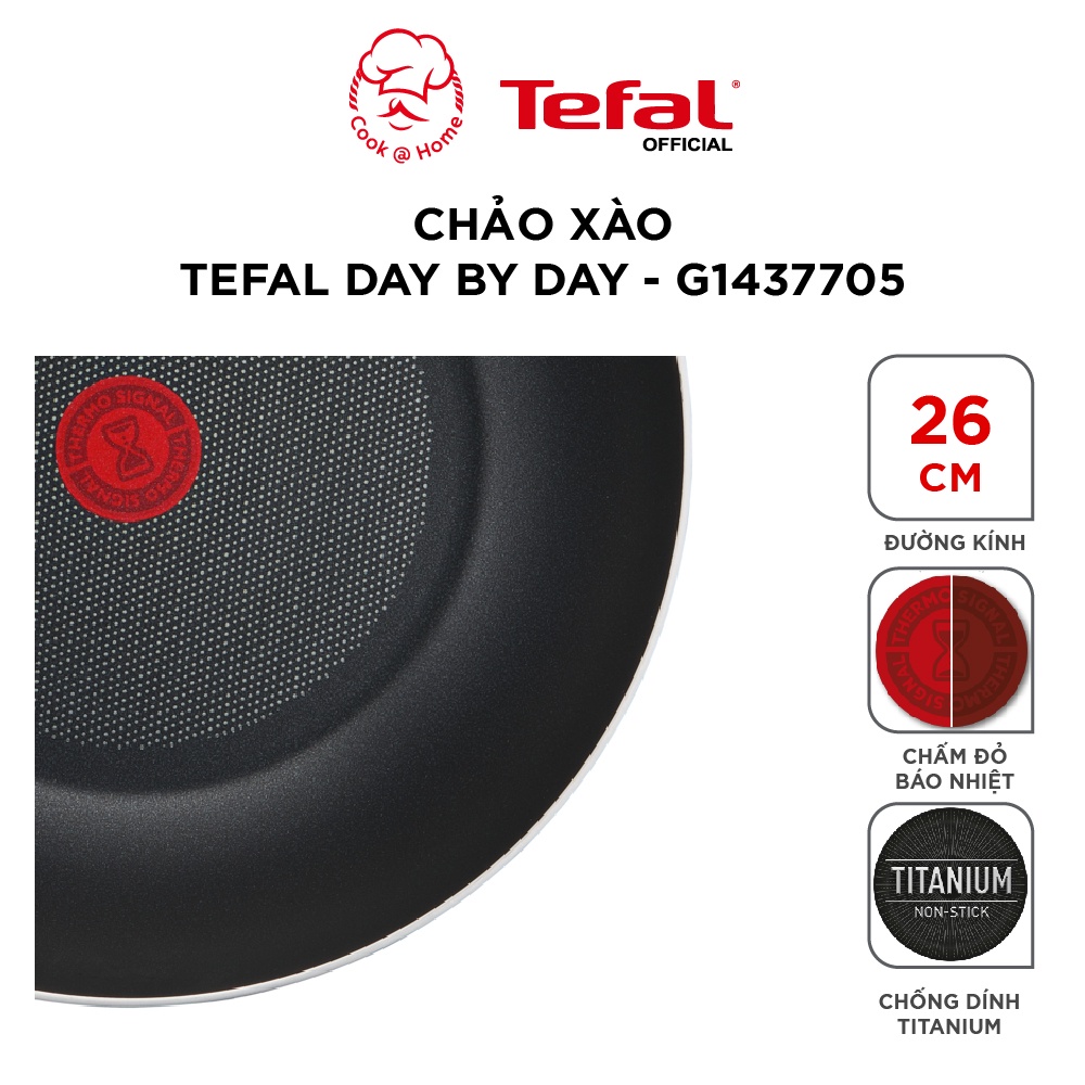 Chảo xào chống dính lòng sâu Tefal Day By Day dùng cho mọi loại bếp G1437705-G1431905