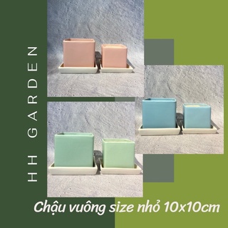Chậu vuông, SIZE NHỎ 10*10cm, chậu trồng cây để bàn gốm sứ Bát Tràng