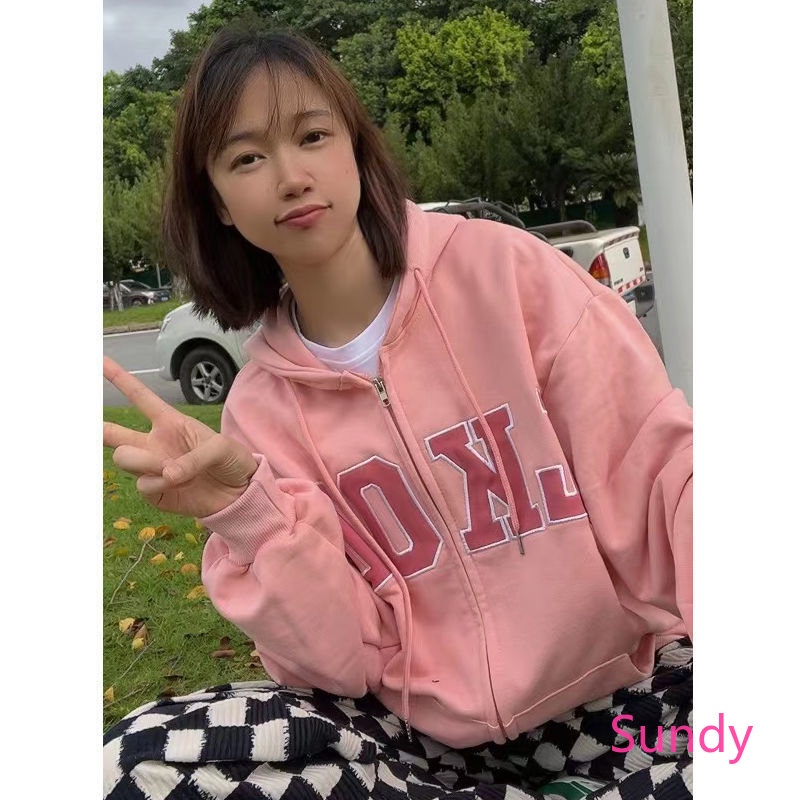 Áo Hoodie Tay Dài Dáng Rộng In Chữ Plus Size Phong Cách Hip Hop Hàn Quốc Thời Trang Xuân Thu Dành Cho Bạn Gái