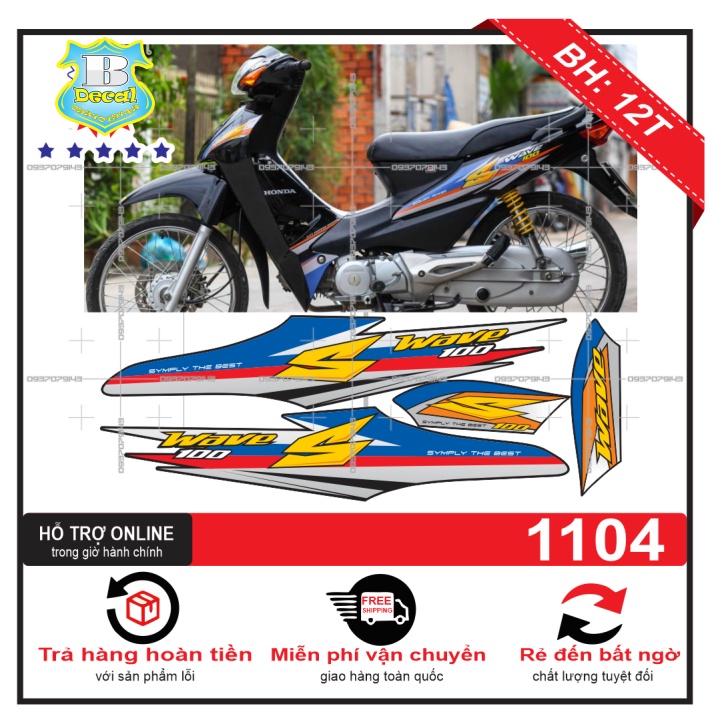 ( Quí khách vui lòng mang ra tiệm cho thợ dán ) Tem wave S 2016 xanh đen 12