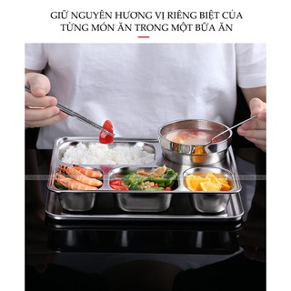 Khay Cơm Phần 4 5 Ngăn INOX Có Nắp Cao Cấp