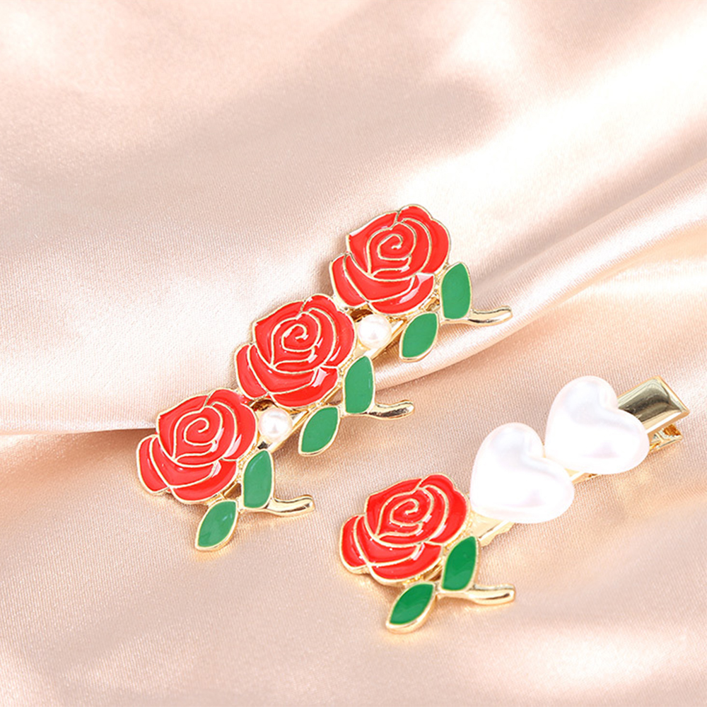 Kẹp Tóc Hoa Hồng Đính Ngọc Trai Dễ Thương Cho Nữ