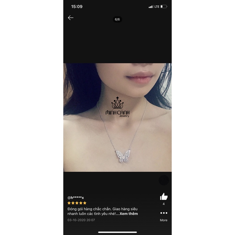Dây Chuyền Bạc Hình Con Bướm Đính Đá - Minh Canh Jewelry