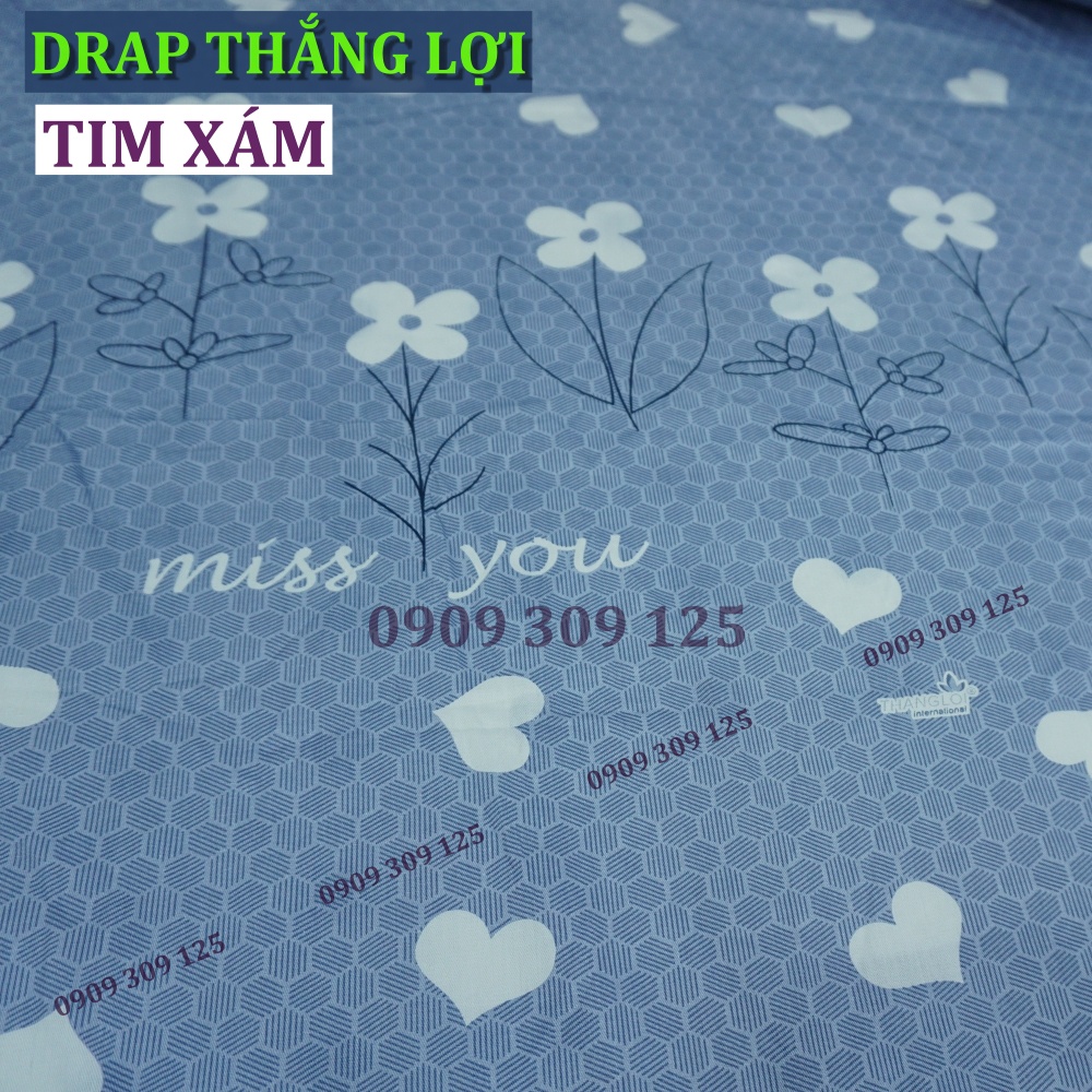 Drap Thắng Lợi, ga giường thoáng mát (chuẩn LOGO) cotton 100% mẫu TIM XÁM