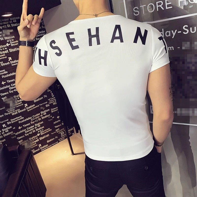 Áo Thun Tay Ngắn Màu Trơn Dáng Ôm Phong Cách Hàn Quốc Thời Trang Cho Nam