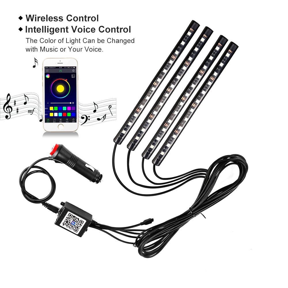 Dây Đèn 8 Màu Chống Nước Trang Trí Nội Thất Xe Hơi / Ánh sáng bầu không khí ô tô