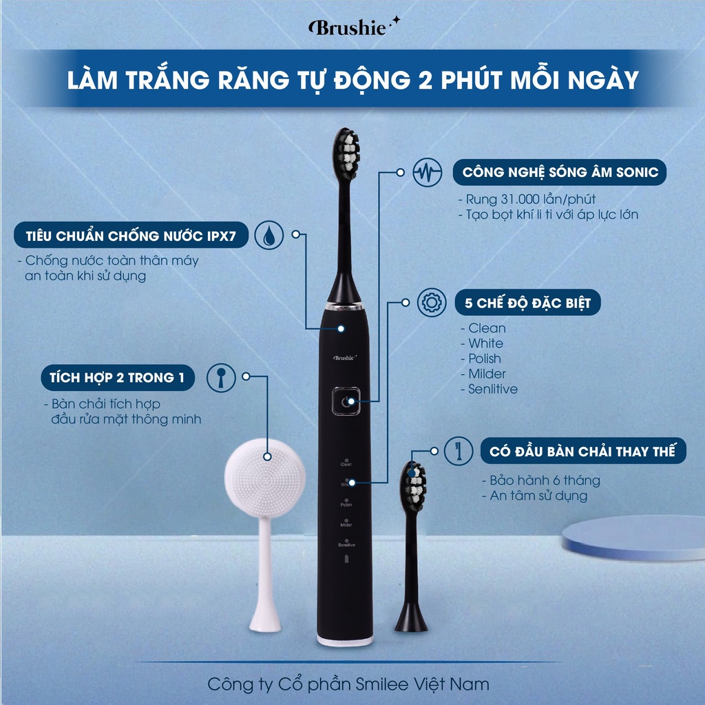 [Bản giới hạn+3] BRUSHIE Bàn Chải Điện x Máy Rửa Mặt bản CẢI TIẾN, phù hợp mọi loại răng, Chăm sóc nứu, Rung sóng SONIC