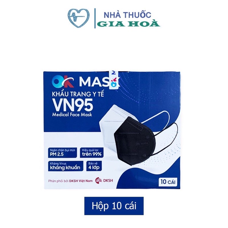 Khẩu trang y tế kháng khuẩn 4 lớp VN95 Ok Mask chống khuẩn, ngăn bụi mịn PM 2.5 (Hộp 10 cái)