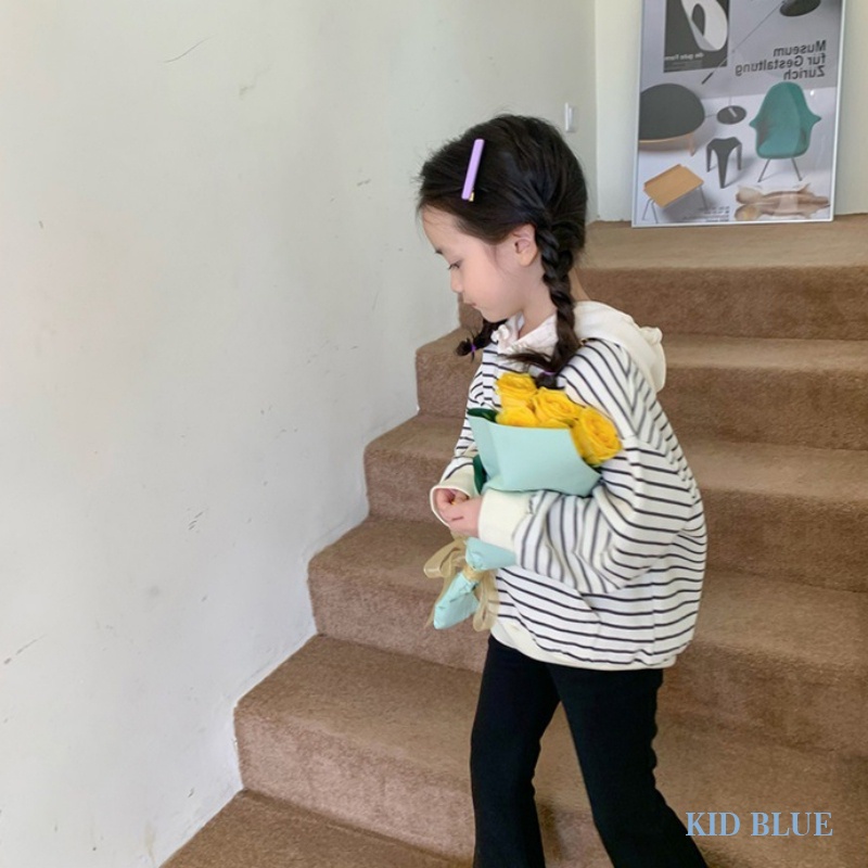 Áo Hoodie Dài Tay Họa Tiết Kẻ Sọc Phong Cách Hàn Quốc