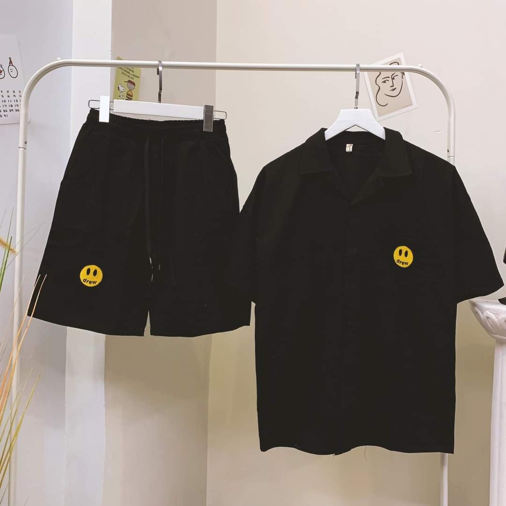 Bộ đồ nam mùa hè🍓thêu tay hình logo mặt cười,vải kaki mềm, stye ulzzang, unisex, thời trang nam KPISClOTHER