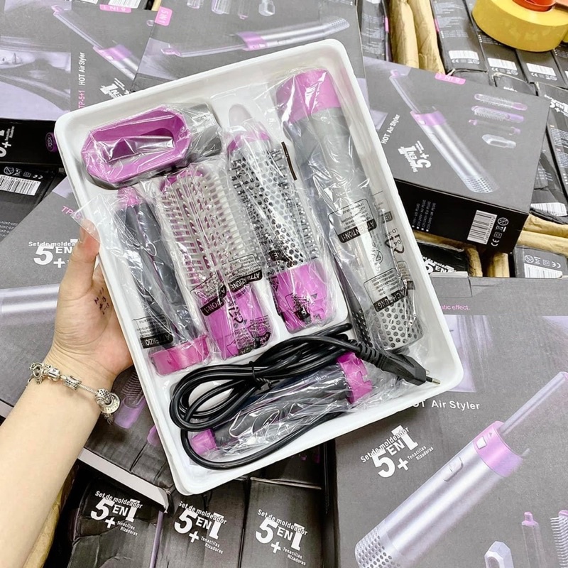 Máy tạo kiểu tóc, lược điện làm tóc đa năng 5in1 máy sấy tóc tự động, uốn xoăn, làm phồng cao cấp hàn quốc