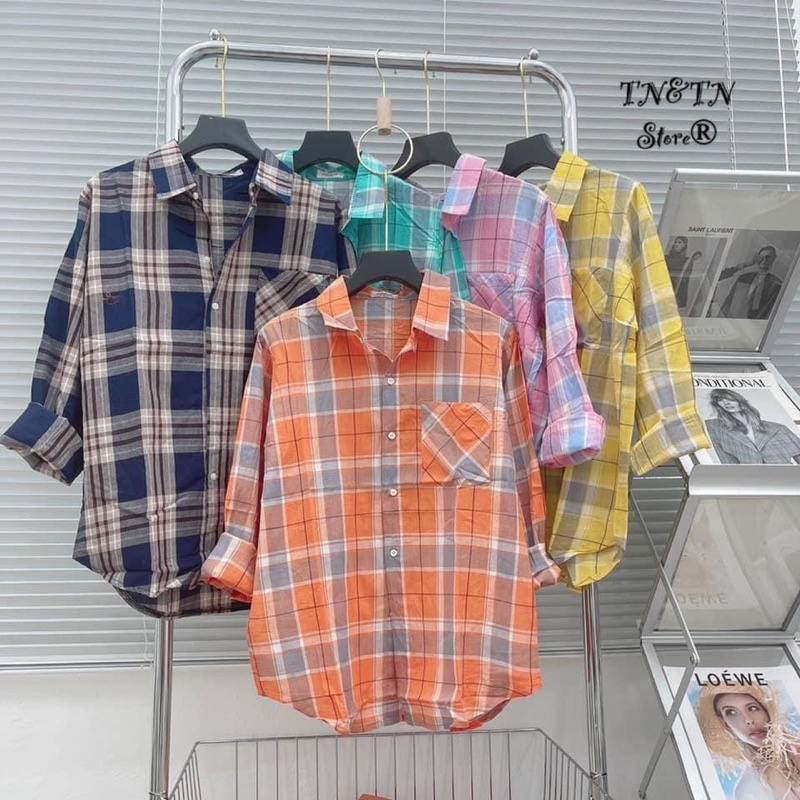 LOVI SHOP - Áo sơ mi sọc caro nhiều màu vải mỏng nhẹ Lovi