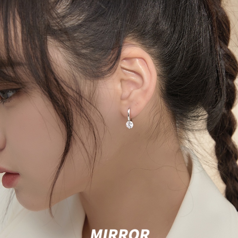 Khuyên Tai Tròn Đính Đá zircon Phong Cách Hàn Quốc