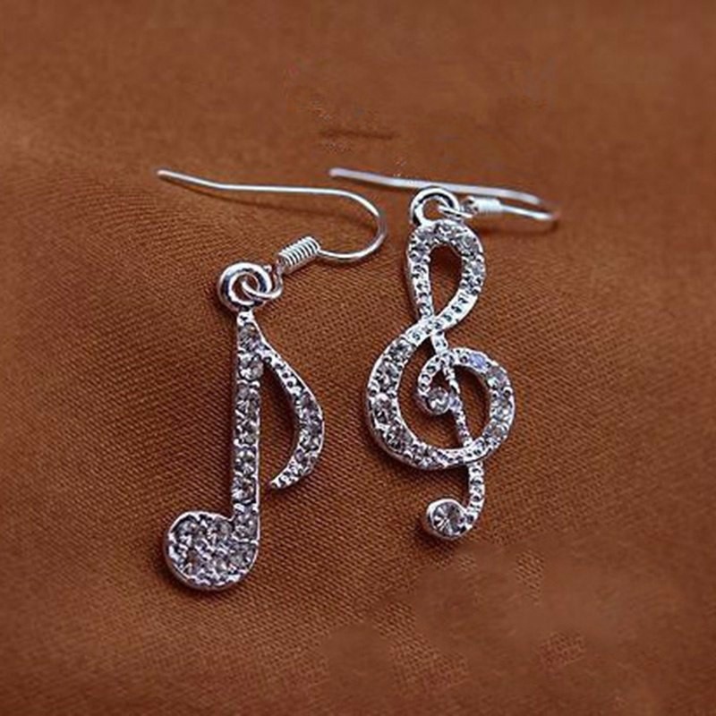 Bông tai hình nốt nhạc đính đá lấp lánh MS61