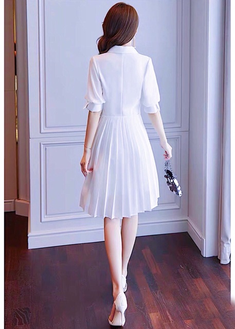 Đầm trắng dập li 4 nút (kèm hình thật) | BigBuy360 - bigbuy360.vn
