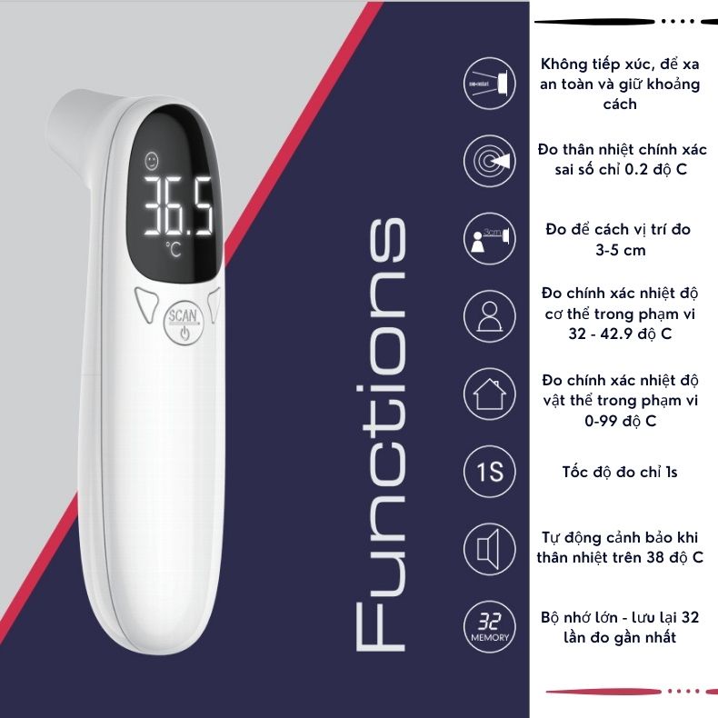 Nhiệt kế hồng ngoại điện tử đo nhiệt độ cơ thể trán đo phòng bề mặt vật dụng, máy đo nhiệt độ nhỏ gọn dễ sử dụng Fane