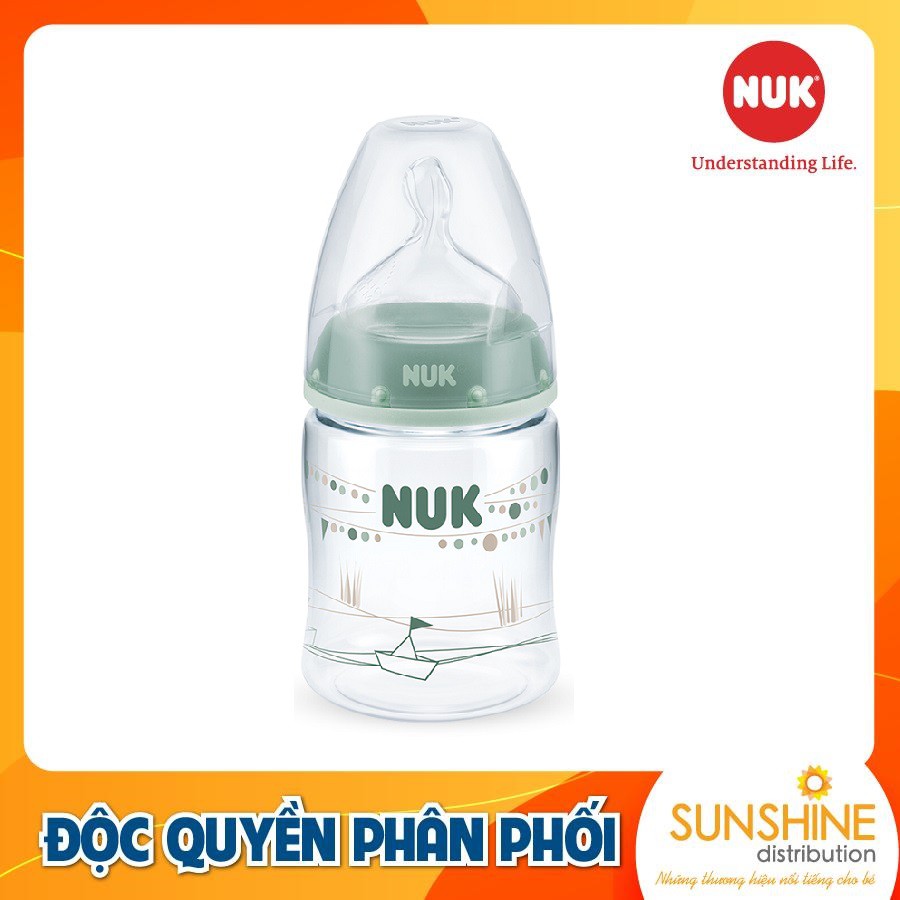 Bình sữa cổ rộng NUK nhựa PA 150ml núm ti Silicone S1 - M chỉnh nha chống sặc chống đầy hơi