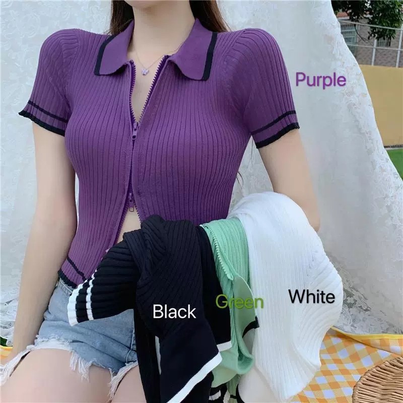 Áo crop top phong cách mùa hè ôm dáng tay ngắn kiểu Hàn xinh xắn cho nữ