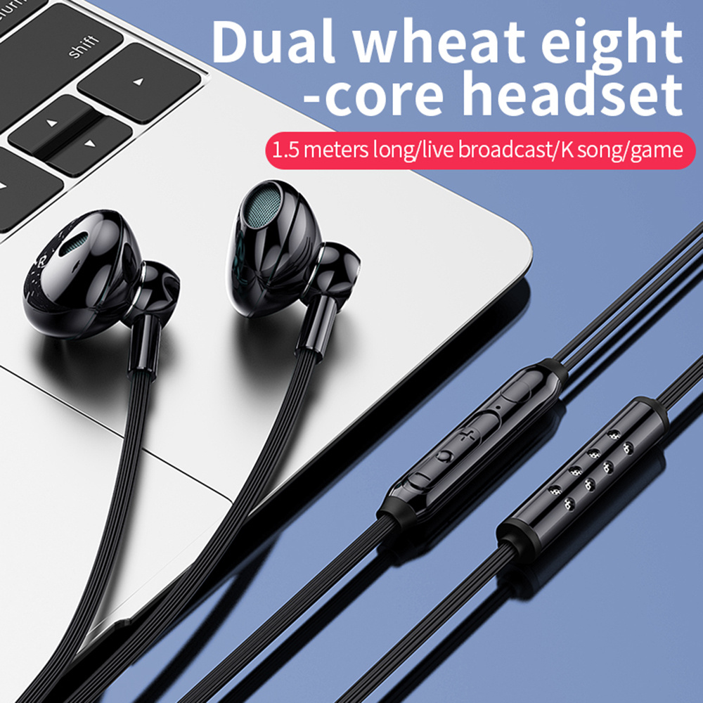 Tai nghe micrô kép Type-c / 3,5 mm bán trong tai K bài hát ghi âm trực tiếp Nút tai có dây điều khiển bằng dây Tai nghe có dây