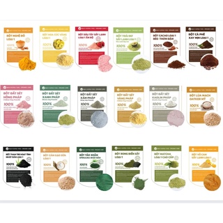 các gói bôt mặt nạ thiên nhiên 10g ,bột dây tây,cám gạo, cà phê, cacao, hoa hồng, nghệ, matcha, bạch hương vân thảo