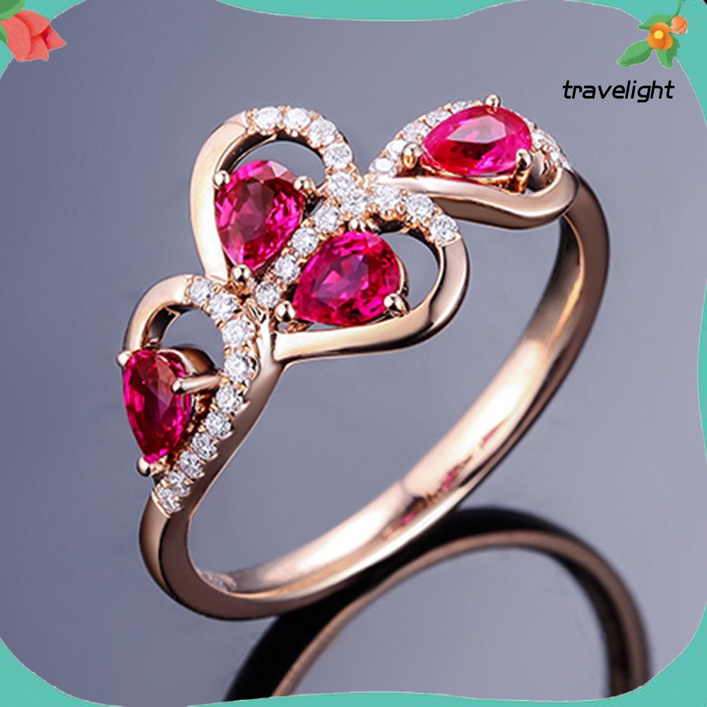 Nhẫn Đính Đá Ruby Nhân Tạo Hình Chiếc Lá Thời Trang Cho Nữ