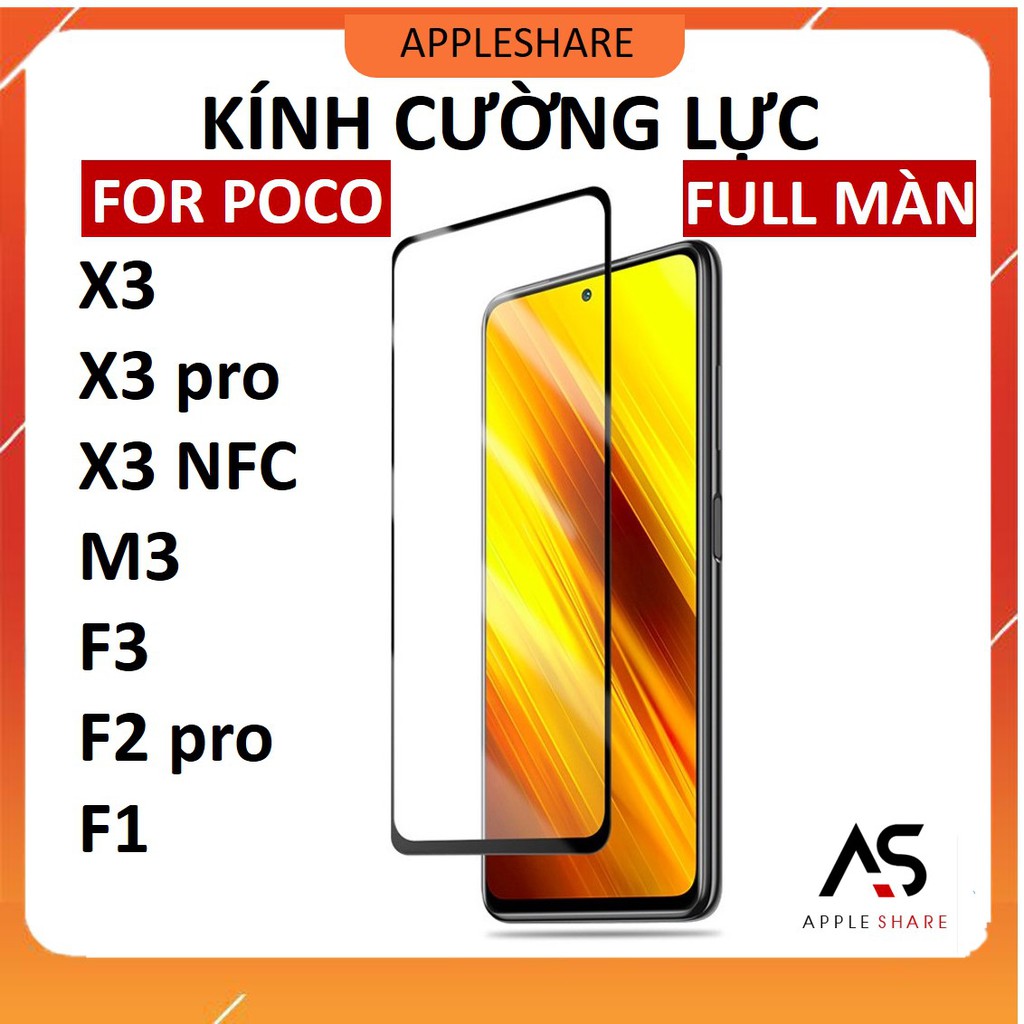 Kính cường lực POCO Full màn 9D X3/ X3 pro/X3 NFC/M3/ F3/F2 pro/ pocophone F1 cao cấp, tặng giấy lau màn hình