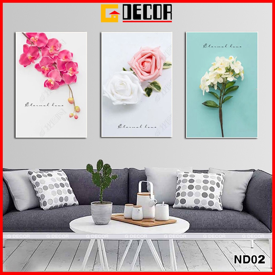 Tranh treo tường CAO CẤP 3 bức phong cách hiện đại Bắc Âu 02, tranh hoa lan trang trí phòng khách, phòng ngủ, phòng ăn