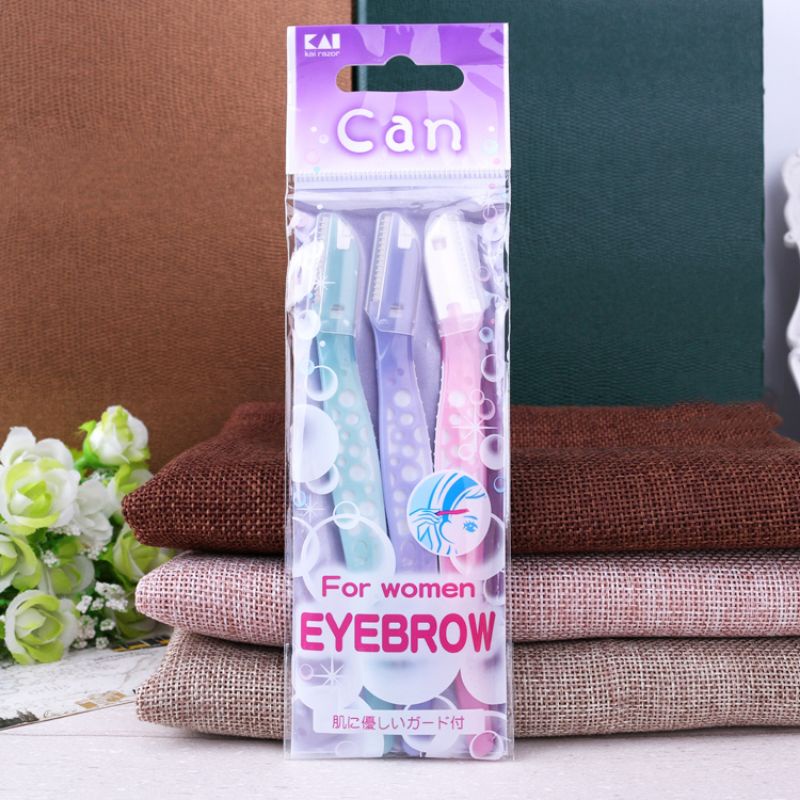 Dao Cạo Lông Mày Lưỡi Thép Không Gỉ Kai Razor Eyebrow 01782 Dành Cho Nữ ( Set 3 Cây )