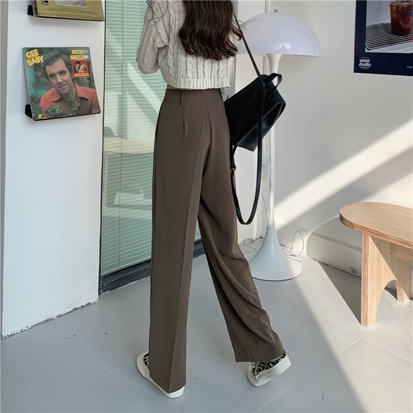 Xiaozhainv Quần Ống Rộng Lưng Cao Màu Cà Phê Phong Cách Hàn Quốc Thời Trang Dành Cho Nữ | BigBuy360 - bigbuy360.vn