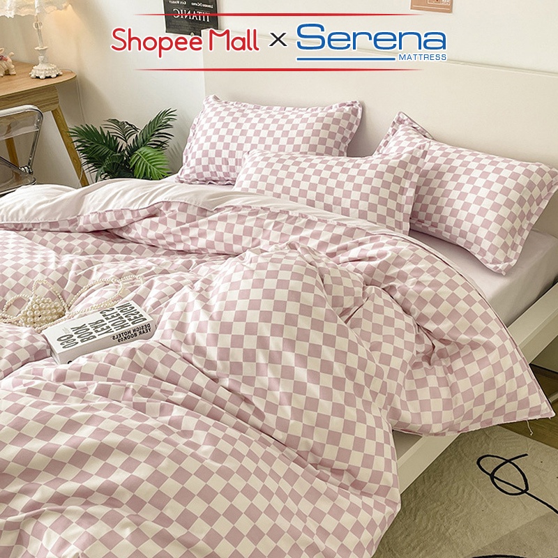 Bộ Ga Gối 5 Món Cotton Poly SERENA Chính Hãng Set Chăn Ra Ga Grap Drap Gối Đệm Nệm Trần Bông Trải Phủ Giường Đẹp Cao Cấp