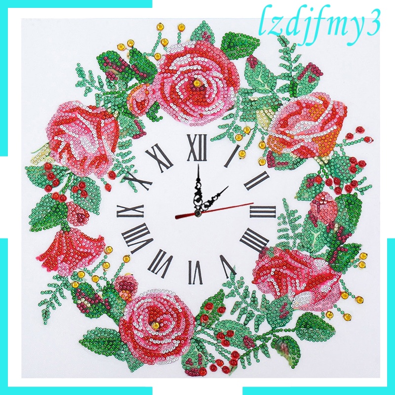 Bộ tranh đính đá đồng hồ tự làm hình hoa treo tường trang trí ấm áp