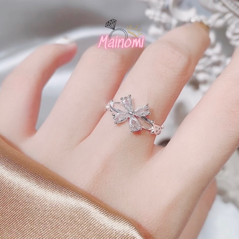 Nhẫn nữ Bạc ta cỏ 4 lá Đính đá lấp lánh blink blink nhẹ nhàng quyến rũ Mainomi shop bạc xinh