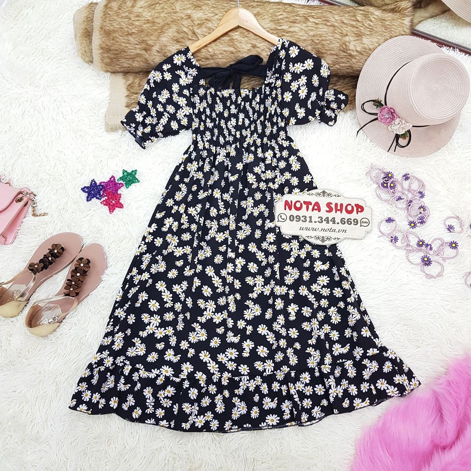 Đầm Hoa Cúc Nhí Thắt Nơ Sau Địu Đà | BigBuy360 - bigbuy360.vn