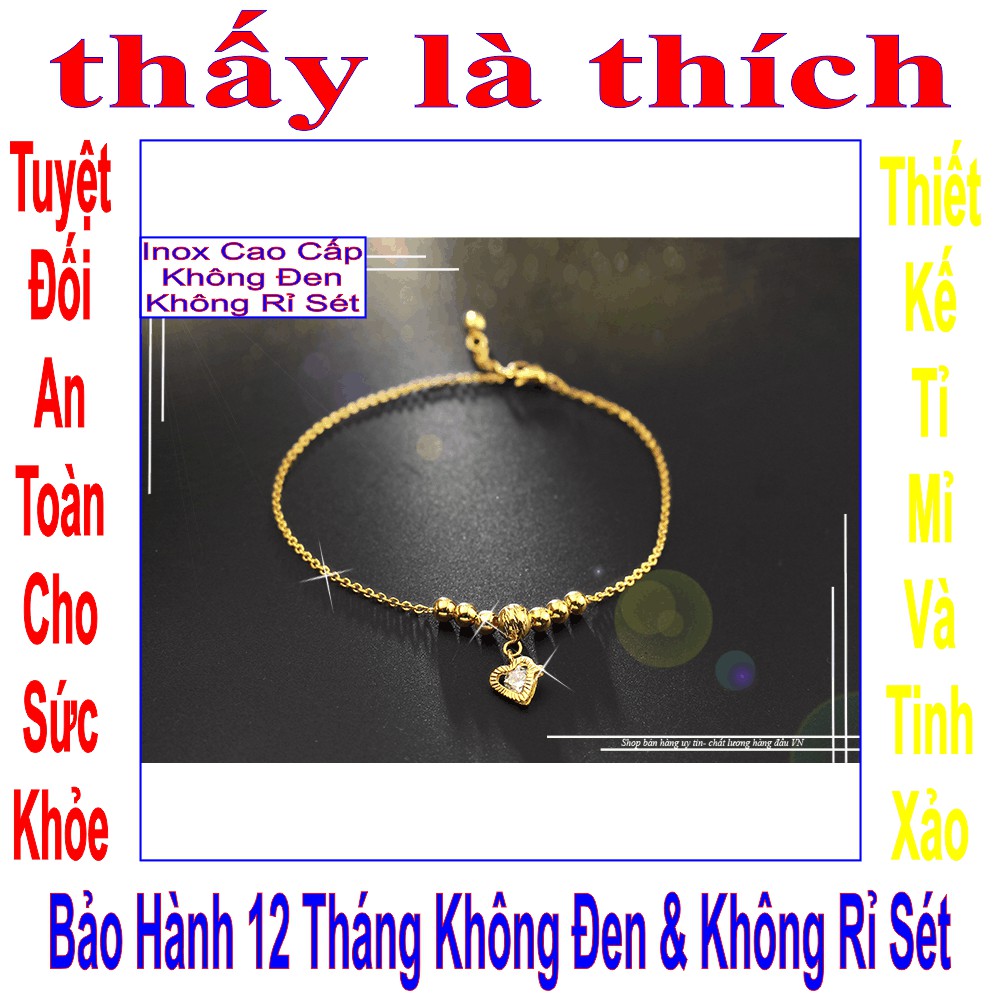 Lắc chân vàng cho bé gái kiểu trái tim đá Zircon và bi - An toàn cho trẻ - Cam kết 1 đổi 1 nếu hoen, gỉ sét