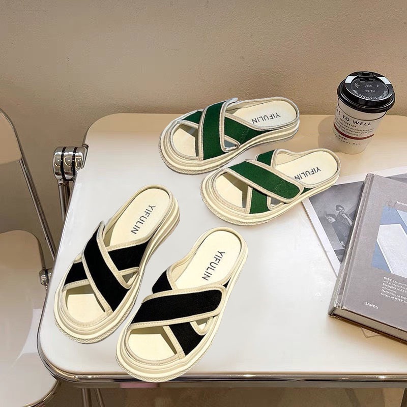 Dép Bánh Mì Nữ Quai Chéo 3 Màu - Sục Vải Nữ Hở Mũi