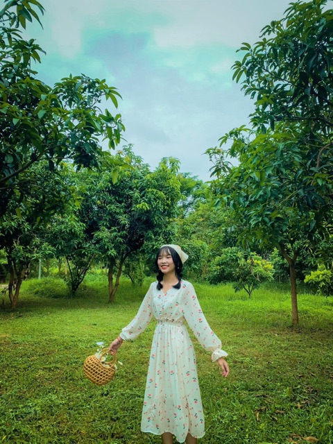 Váy Hoa Nhí Vintage Chun Eo Cúc Ngọc Tay Bồng Điệu Đàng Như Nàng Thơ Mộng Mer | BigBuy360 - bigbuy360.vn