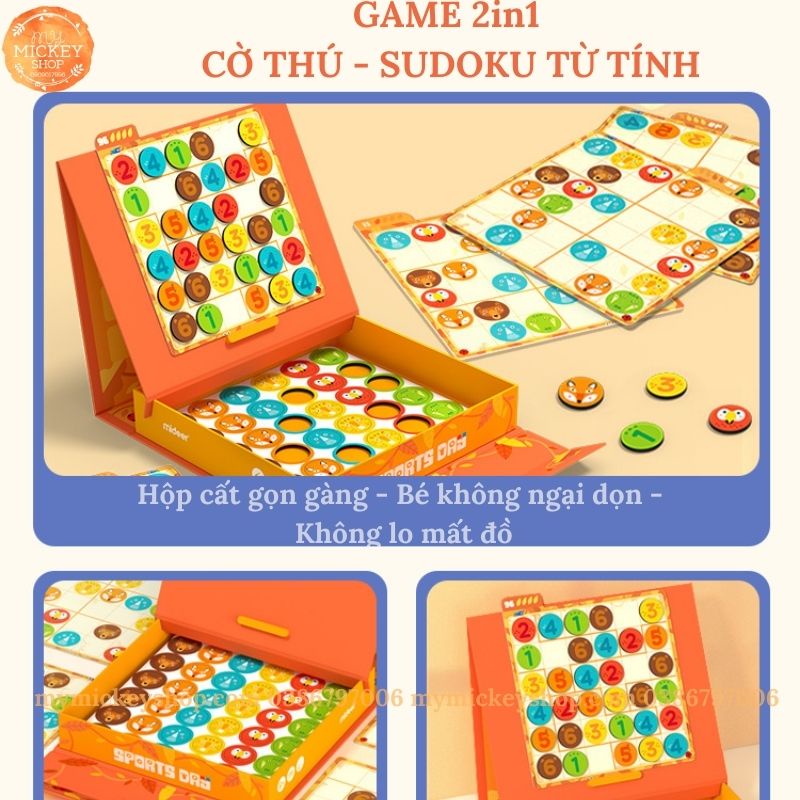 MIDEER SUDOKU - trò chơi toán học tư duy - cờ board games 2 trong 1 Cờ Thú - Cờ Toán cho bé từ 3 tuổi 4 cấp độ